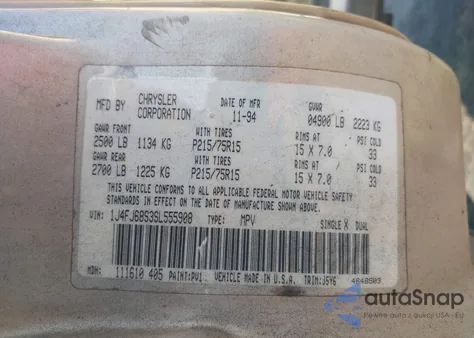 1995 Jeep Cherokee Sport из США, поврежденный, VIN 1J4FJ68S3SL555908